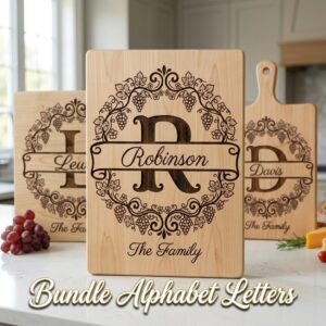 Grapevine Monogram Alphabet Engraving Bundle, Custom Family Name Board