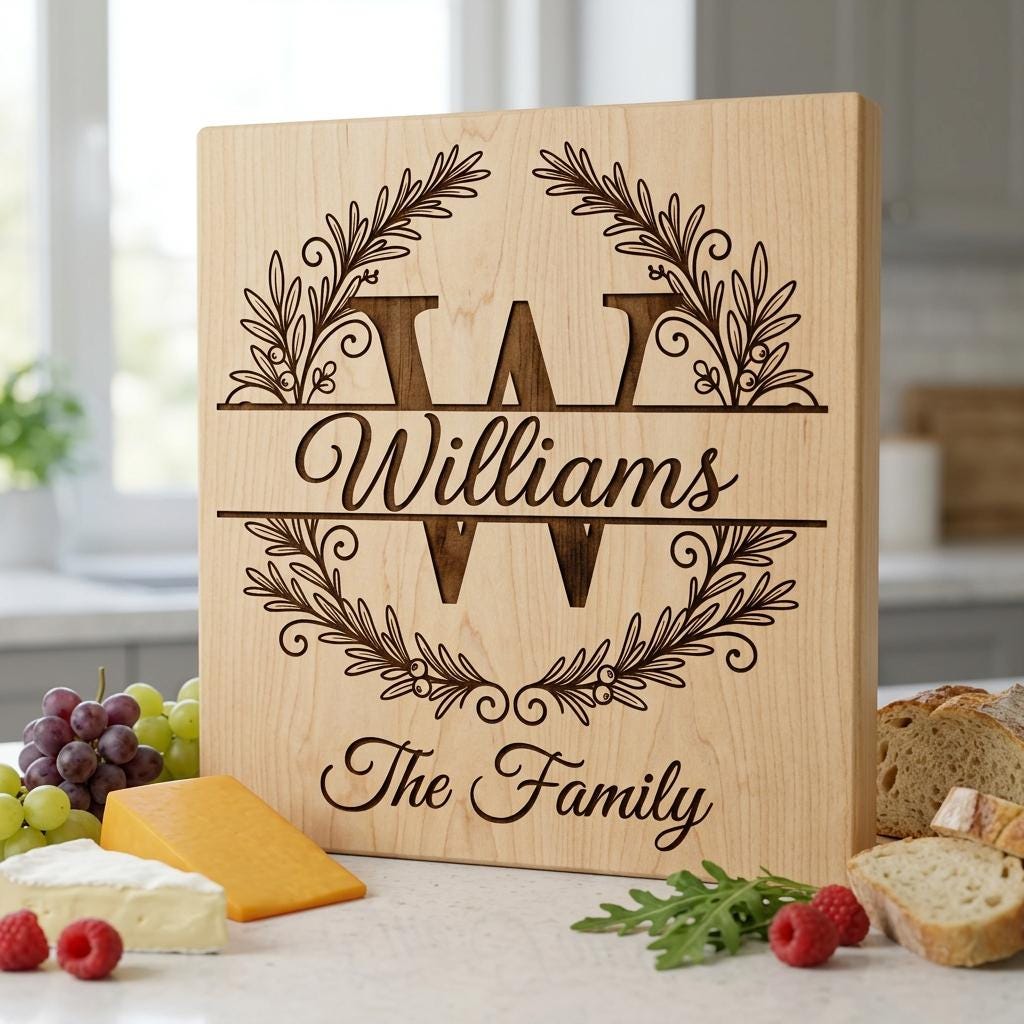 Laser Engraving File, Family Crest Monogram Board Design, Custom Name Gift