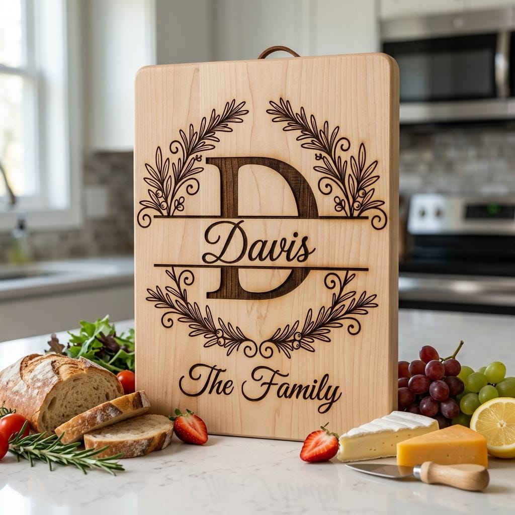 Laser Engraving File, Family Crest Monogram Board Design, Custom Name Gift