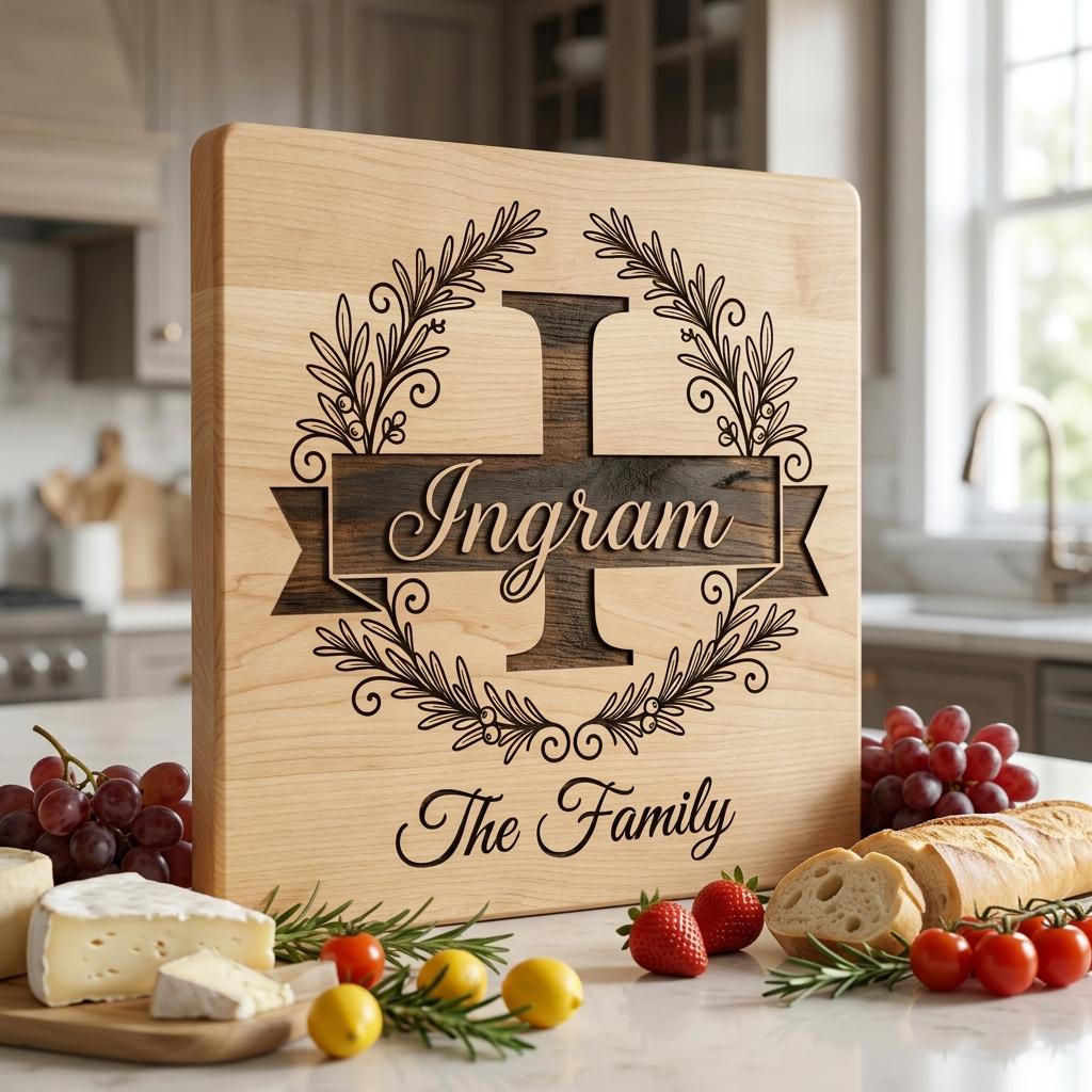 Laser Engraving File, Family Crest Monogram Board Design, Custom Name Gift