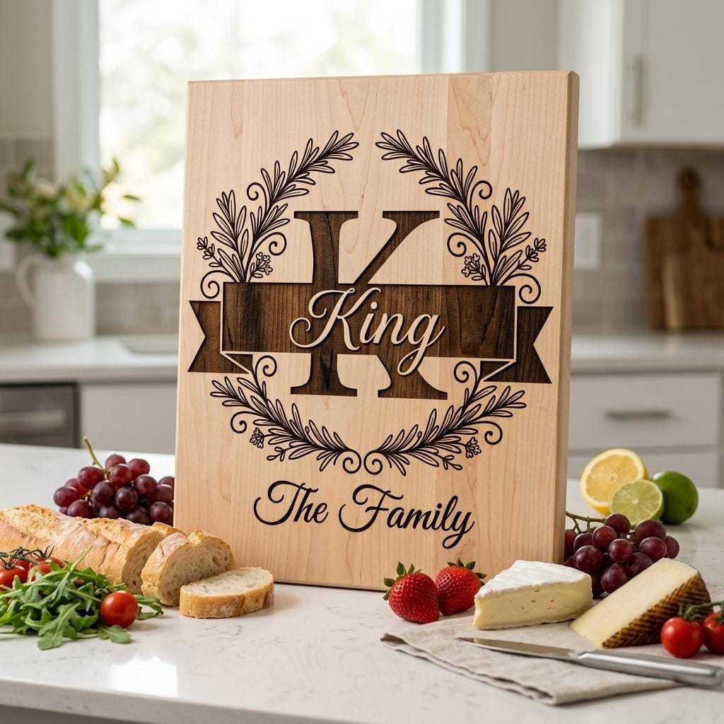 Laser Engraving File, Family Crest Monogram Board Design, Custom Name Gift