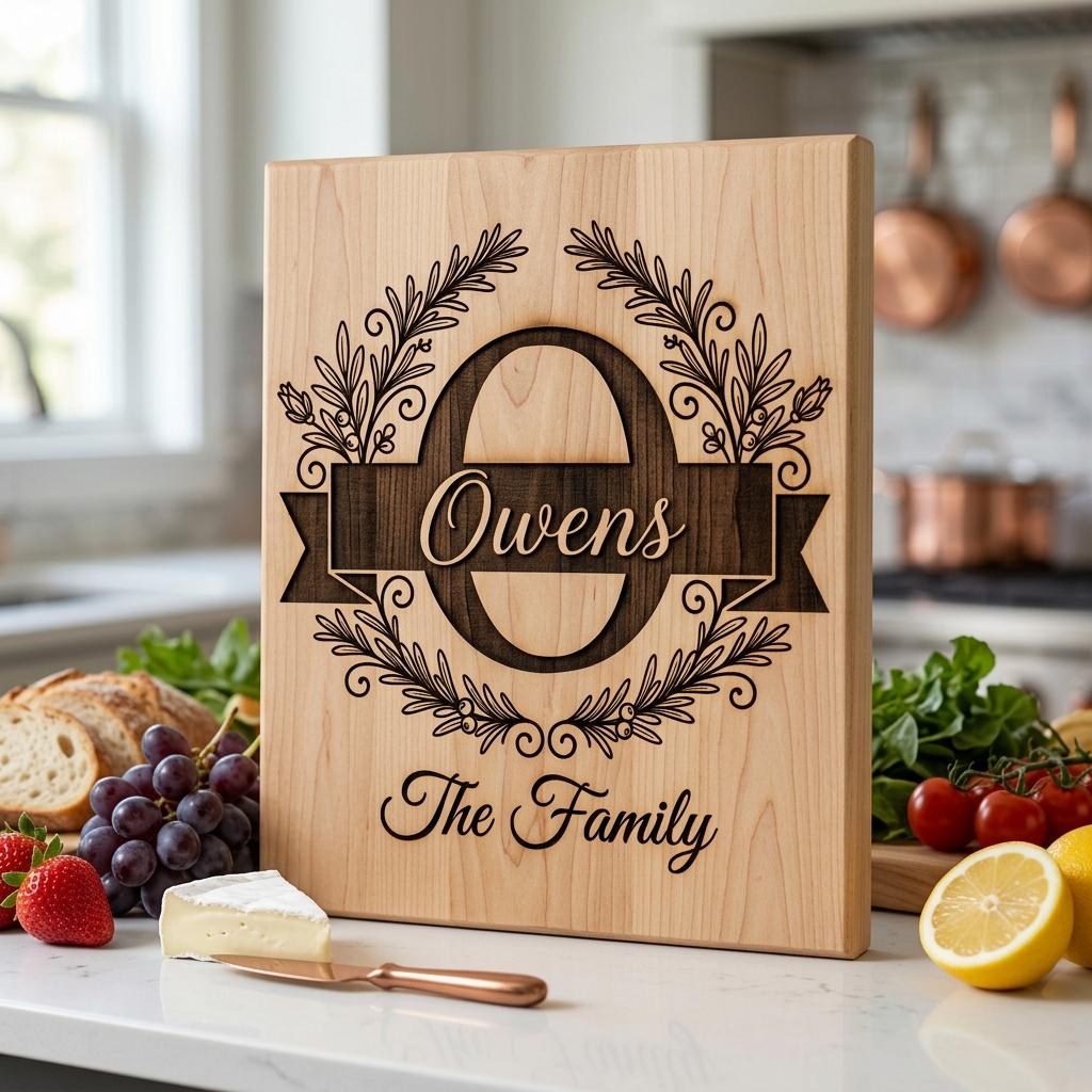 Laser Engraving File, Family Crest Monogram Board Design, Custom Name Gift