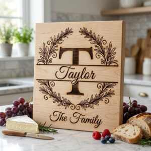 Laser Engraving File, Family Crest Monogram Board Design, Custom Name Gift