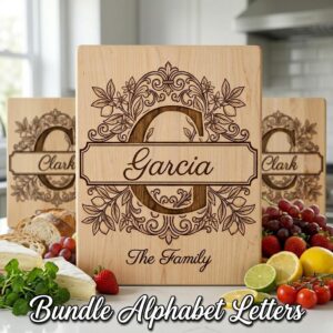 Lemon Branch Monogram Alphabet, Custom Family Name Laser Engraving Bundle