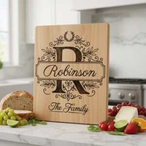 Monogram Board Engraving Design, Family Name Alphabet Bundle, Olive Leaf