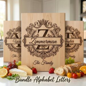 Monogram Bundle, Custom Family Name Baroque Alphabet, Regal Laurel Wreath, Engraving Designs