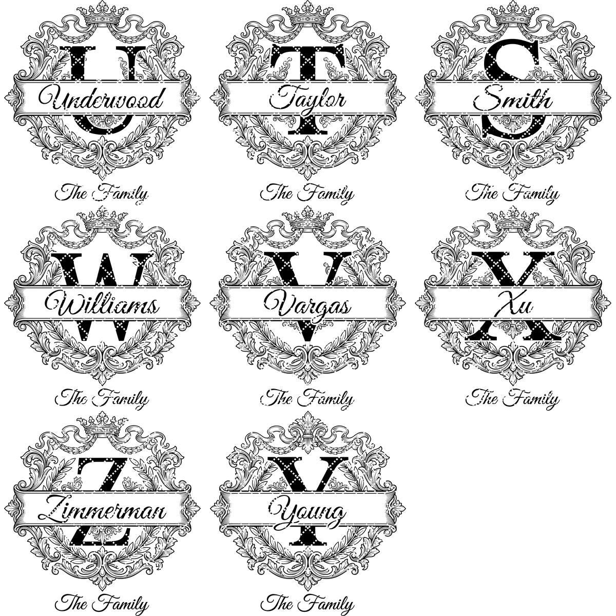 Monogram Bundle, Custom Family Name Baroque Alphabet, Regal Laurel Wreath, Engraving Designs
