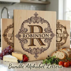 Monogram bundle, Wilson family crest, alphabet chopping board engraving download