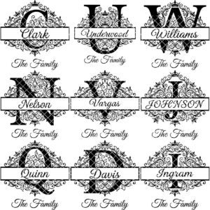 Monogram Engraving Designs, Custom Family Name, Alphabet Surname Banners