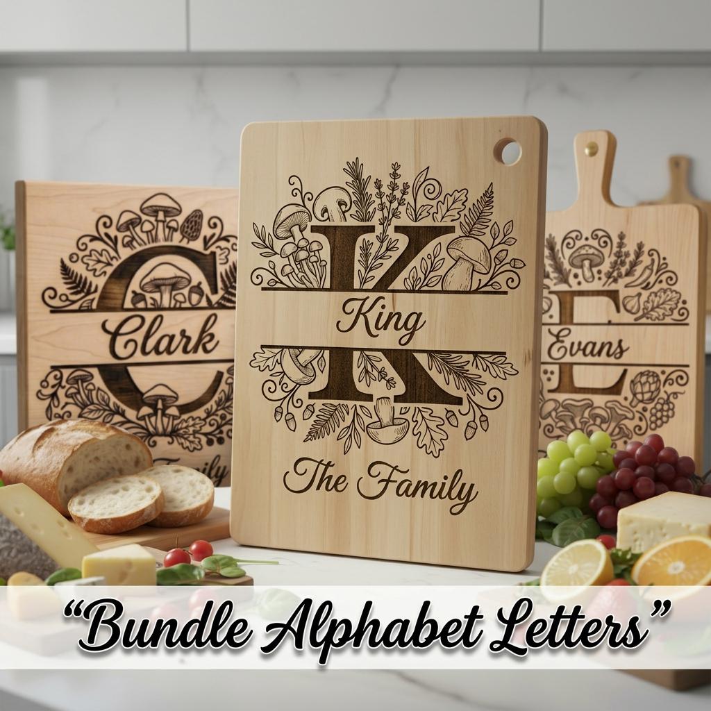 Mushroom Forest Kitchen Design, Custom Family Name Board, Laser Monogram Set
