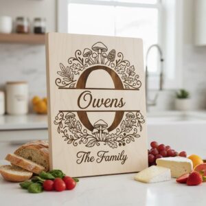 Mushroom Forest Kitchen Design, Custom Family Name Board, Laser Monogram Set