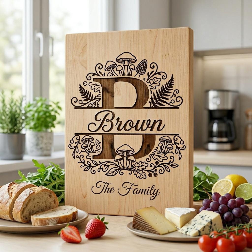 Mushroom Forest Kitchen Design, Custom Family Name Board, Laser Monogram Set
