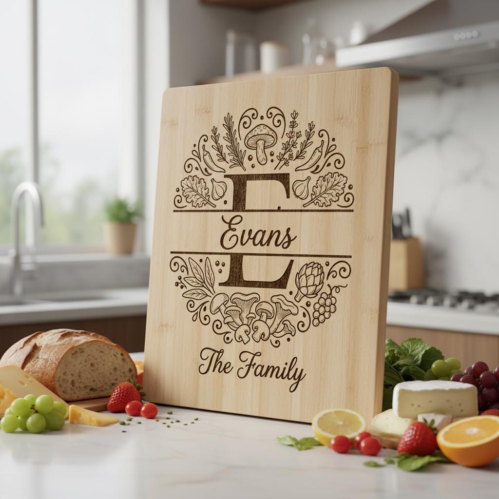 Mushroom Forest Kitchen Design, Custom Family Name Board, Laser Monogram Set