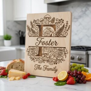 Mushroom Forest Kitchen Design, Custom Family Name Board, Laser Monogram Set