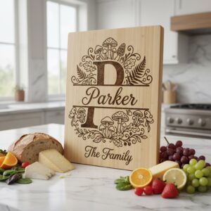 Mushroom Forest Kitchen Design, Custom Family Name Board, Laser Monogram Set