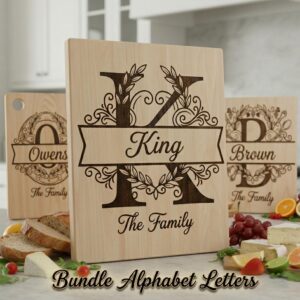 Personalized Board Monogram Alphabet Bundle, Family Name Engraving, Laurel Wreath Design