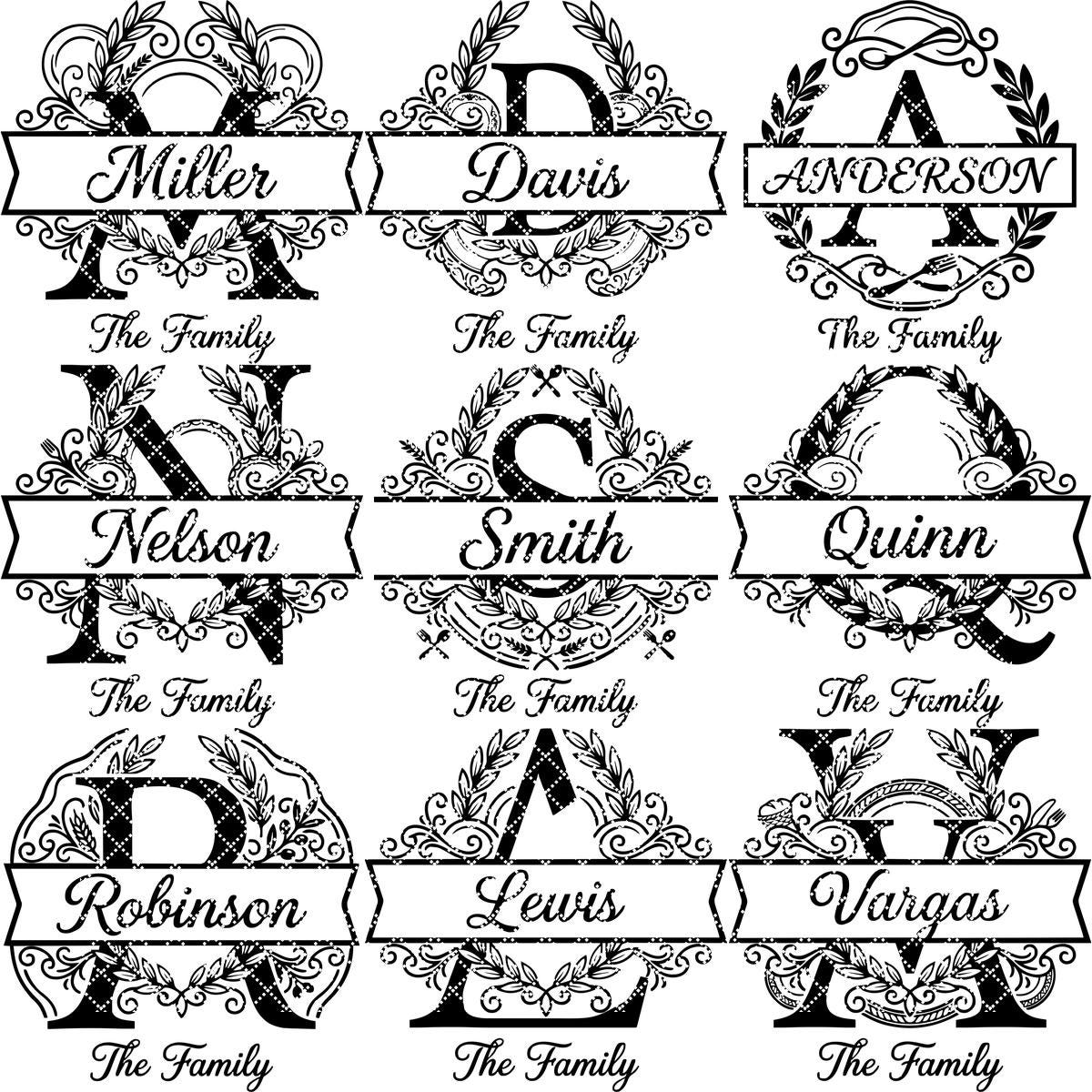 Personalized Board Monogram Alphabet Bundle, Family Name Engraving, Laurel Wreath Design