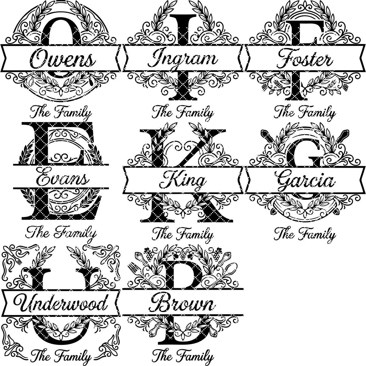 Personalized Board Monogram Alphabet Bundle, Family Name Engraving, Laurel Wreath Design