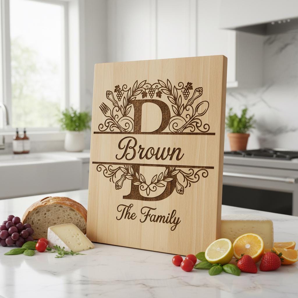 Personalized Board Monogram Alphabet Bundle, Family Name Engraving, Laurel Wreath Design