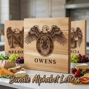 Vintage eagle monogram bundle, personalized family crest, laser engraving board