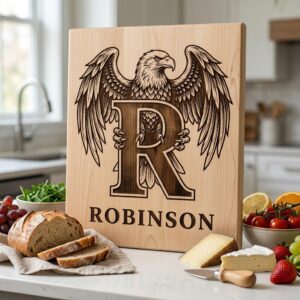 Vintage eagle monogram bundle, personalized family crest, laser engraving board