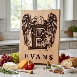 Vintage eagle monogram bundle, personalized family crest, laser engraving board