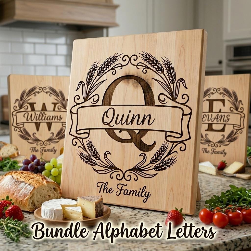 Wheat Monogram Engraving Bundle, Custom Family Name Alphabet, Harvest Kitchen Decor