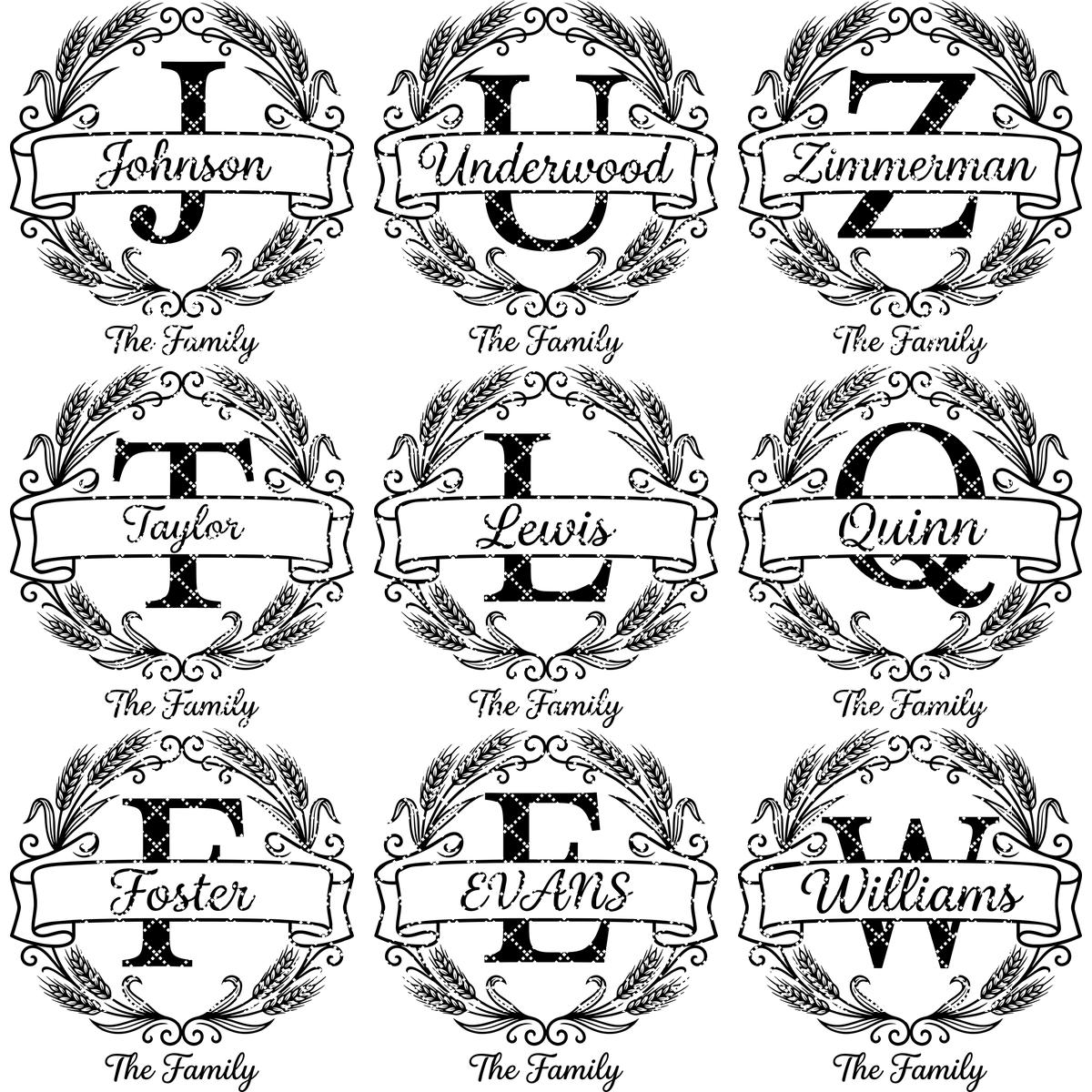 Wheat Monogram Engraving Bundle, Custom Family Name Alphabet, Harvest Kitchen Decor