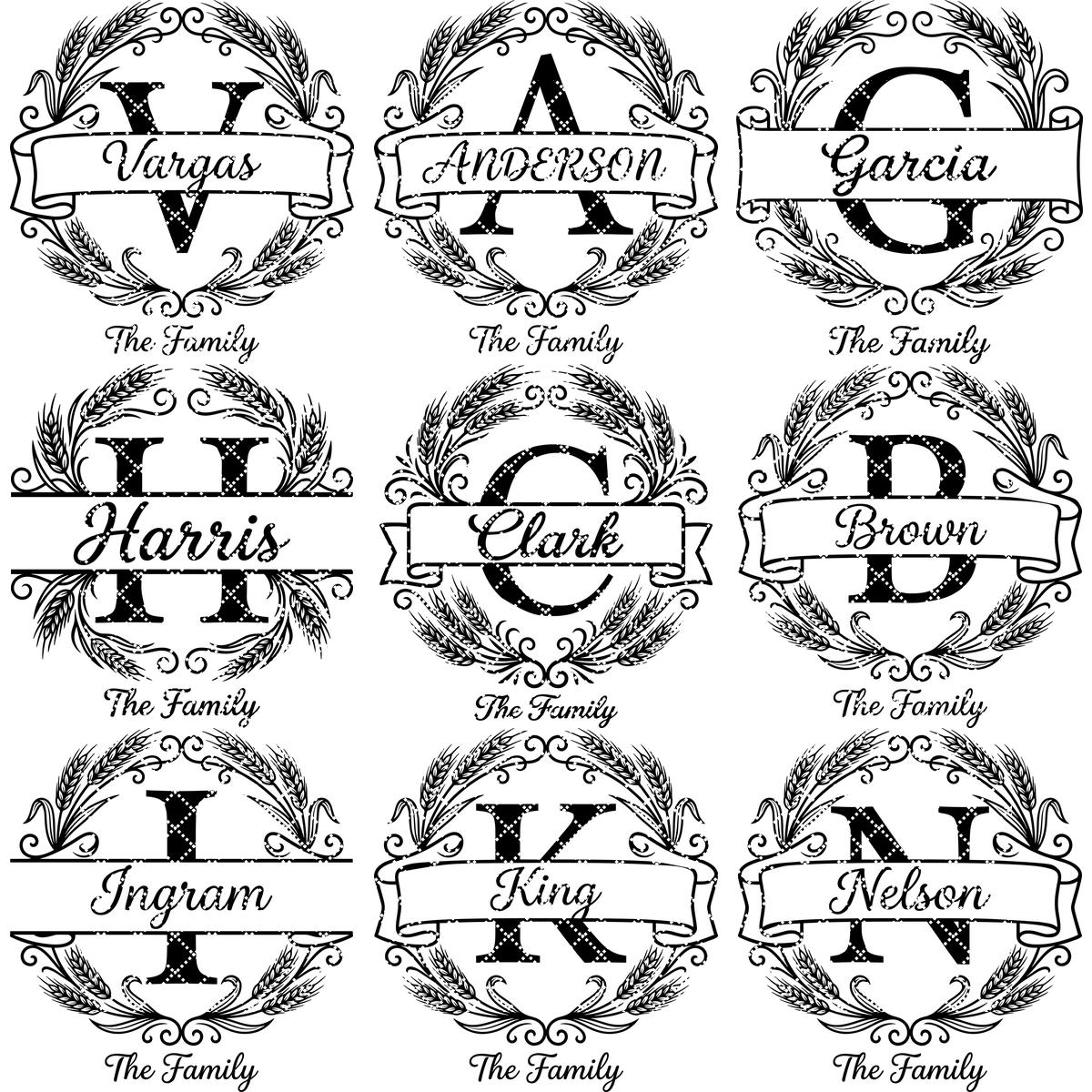 Wheat Monogram Engraving Bundle, Custom Family Name Alphabet, Harvest Kitchen Decor