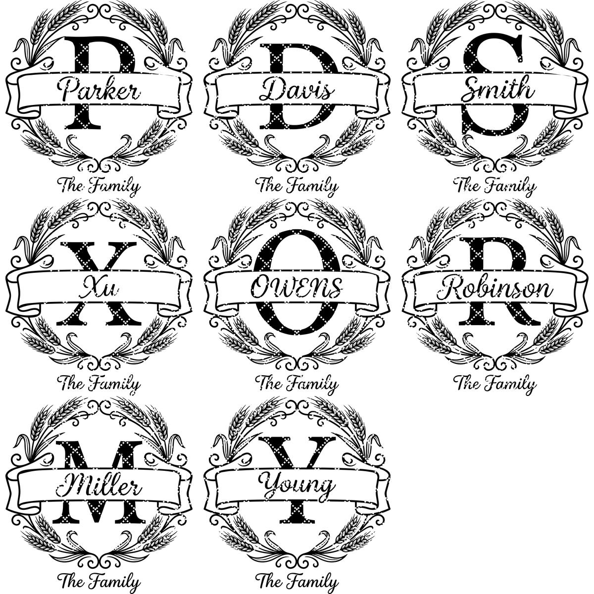 Wheat Monogram Engraving Bundle, Custom Family Name Alphabet, Harvest Kitchen Decor