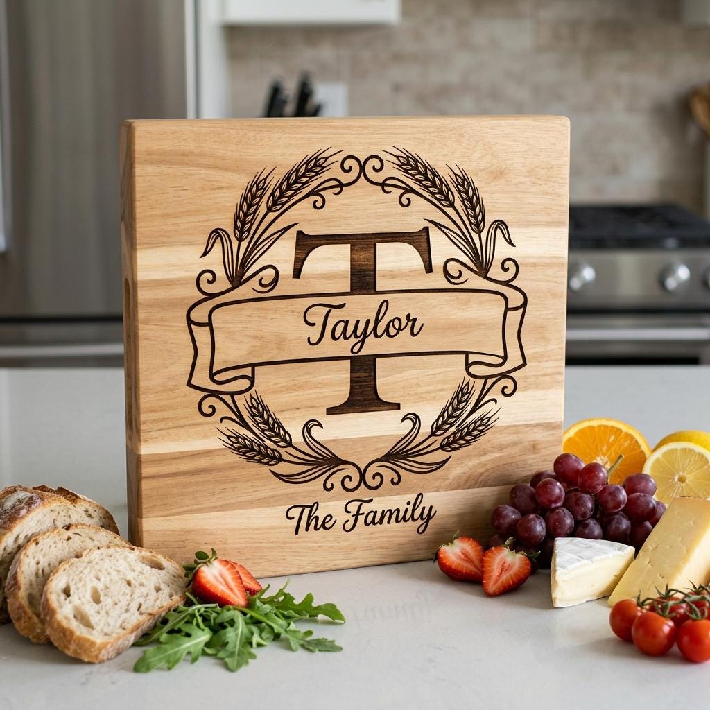 Wheat Monogram Engraving Bundle, Custom Family Name Alphabet, Harvest Kitchen Decor