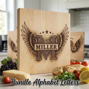Winged W Monogram Alphabet Bundle, Family Name Laser Engraving Designs