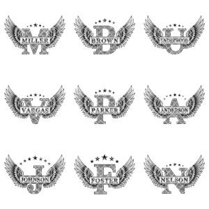 Winged W Monogram Alphabet Bundle, Family Name Laser Engraving Designs