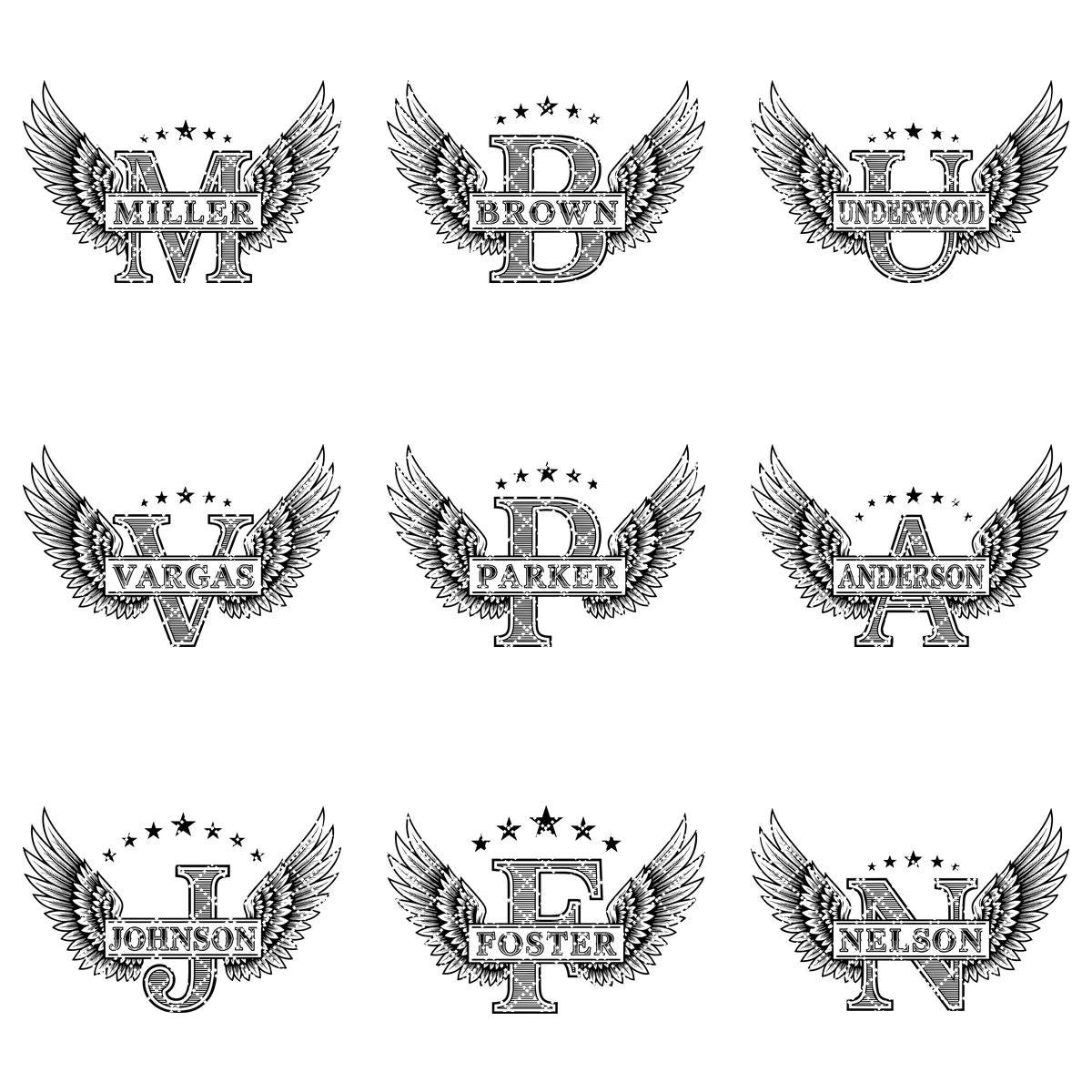 Winged W Monogram Alphabet Bundle, Family Name Laser Engraving Designs