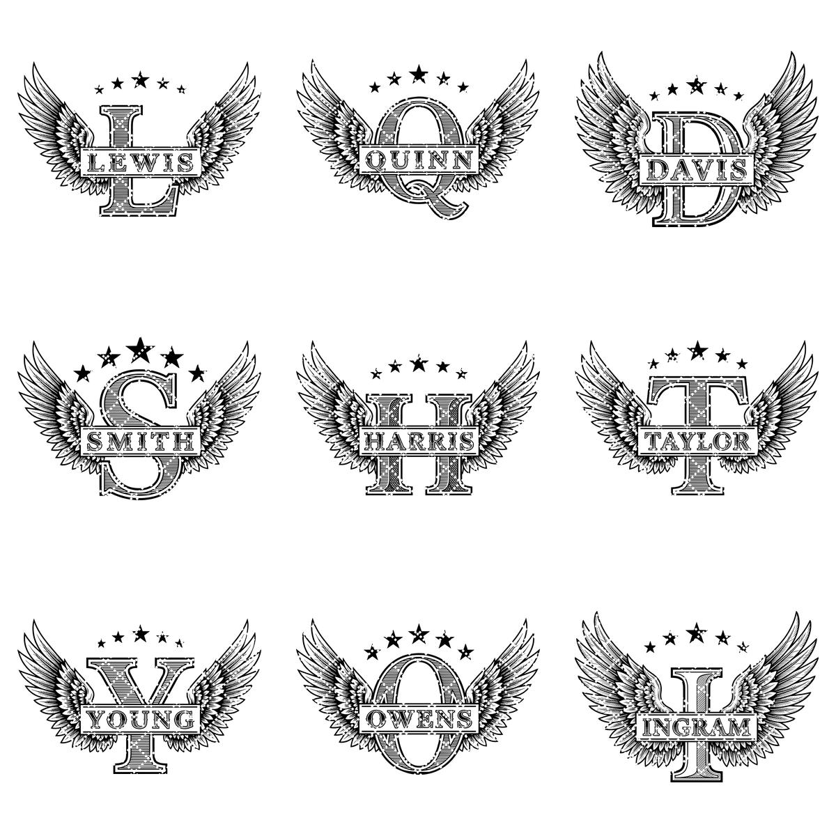 Winged W Monogram Alphabet Bundle, Family Name Laser Engraving Designs