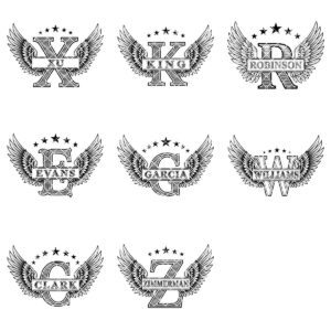 Winged W Monogram Alphabet Bundle, Family Name Laser Engraving Designs