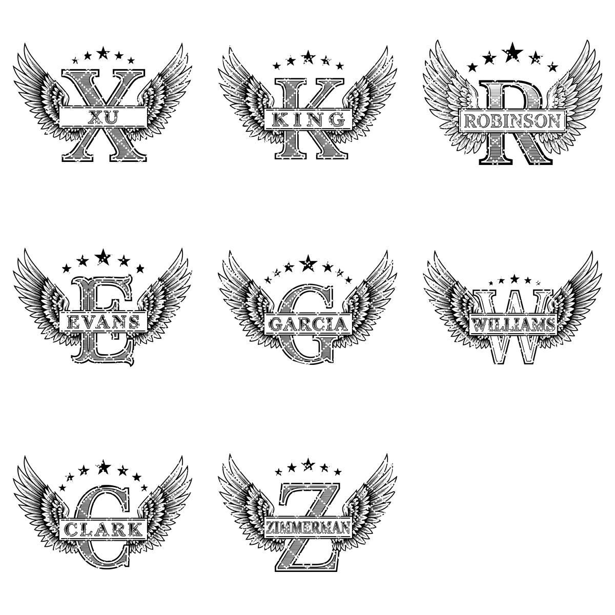 Winged W Monogram Alphabet Bundle, Family Name Laser Engraving Designs