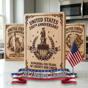 250th Anniversary Patriotic Chopping Board Engraving, American History Art