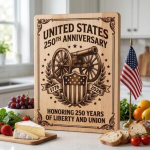 250th Anniversary Patriotic Chopping Board Engraving, American History Art