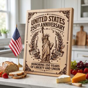 250th Anniversary Patriotic Chopping Board Engraving, American History Art