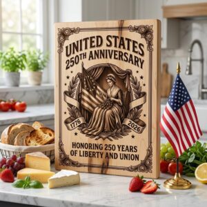250th Anniversary Patriotic Chopping Board Engraving, American History Art