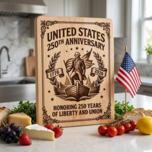 250th Anniversary Patriotic Chopping Board Engraving, American History Art