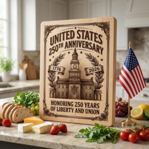 250th Anniversary Patriotic Chopping Board Engraving, American History Art