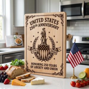 250th Anniversary Patriotic Chopping Board Engraving, American History Art