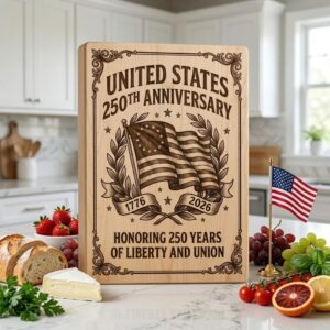 250th Anniversary Patriotic Chopping Board Engraving, American History Art