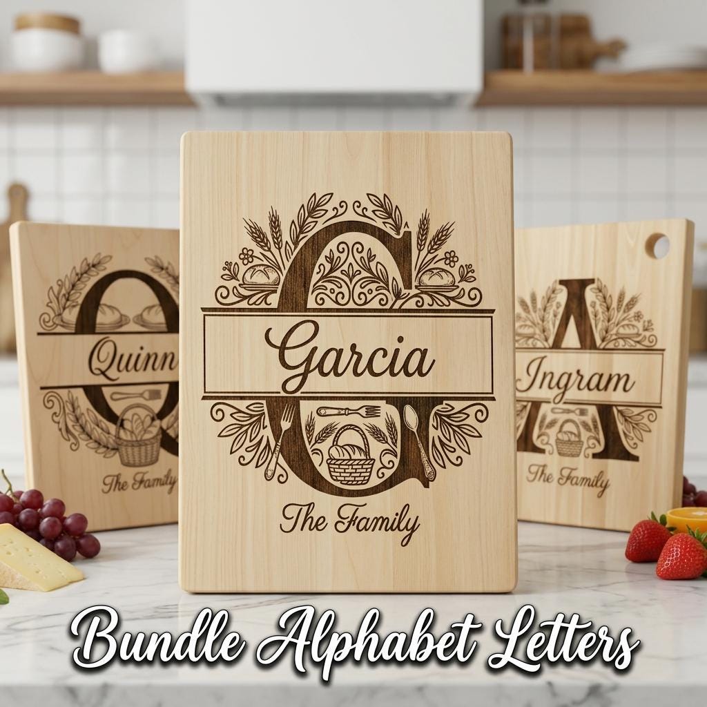 Chopping Board Engraving Bundle, Custom Family Name, Homestead Bread Crest