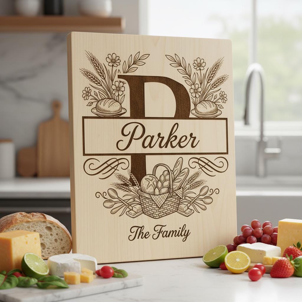 Chopping Board Engraving Bundle, Custom Family Name, Homestead Bread Crest