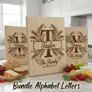 Chopping Board Engraving Template, Family Name Monogram Bundle, Wheat Supper