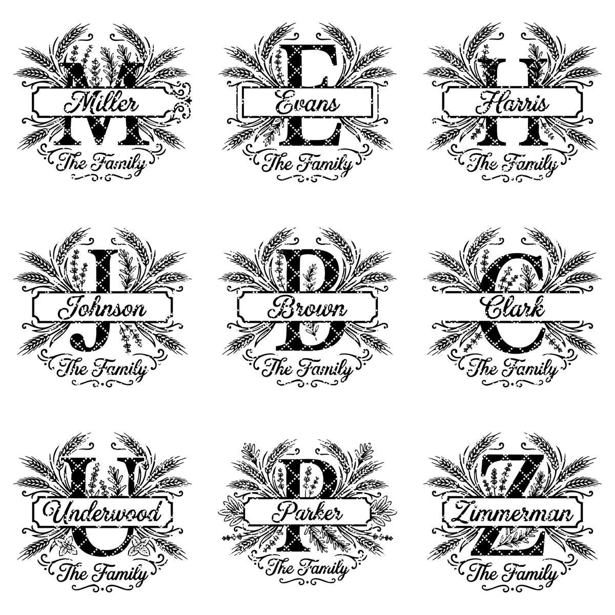 Chopping Board Engraving Template, Family Name Monogram Bundle, Wheat Supper