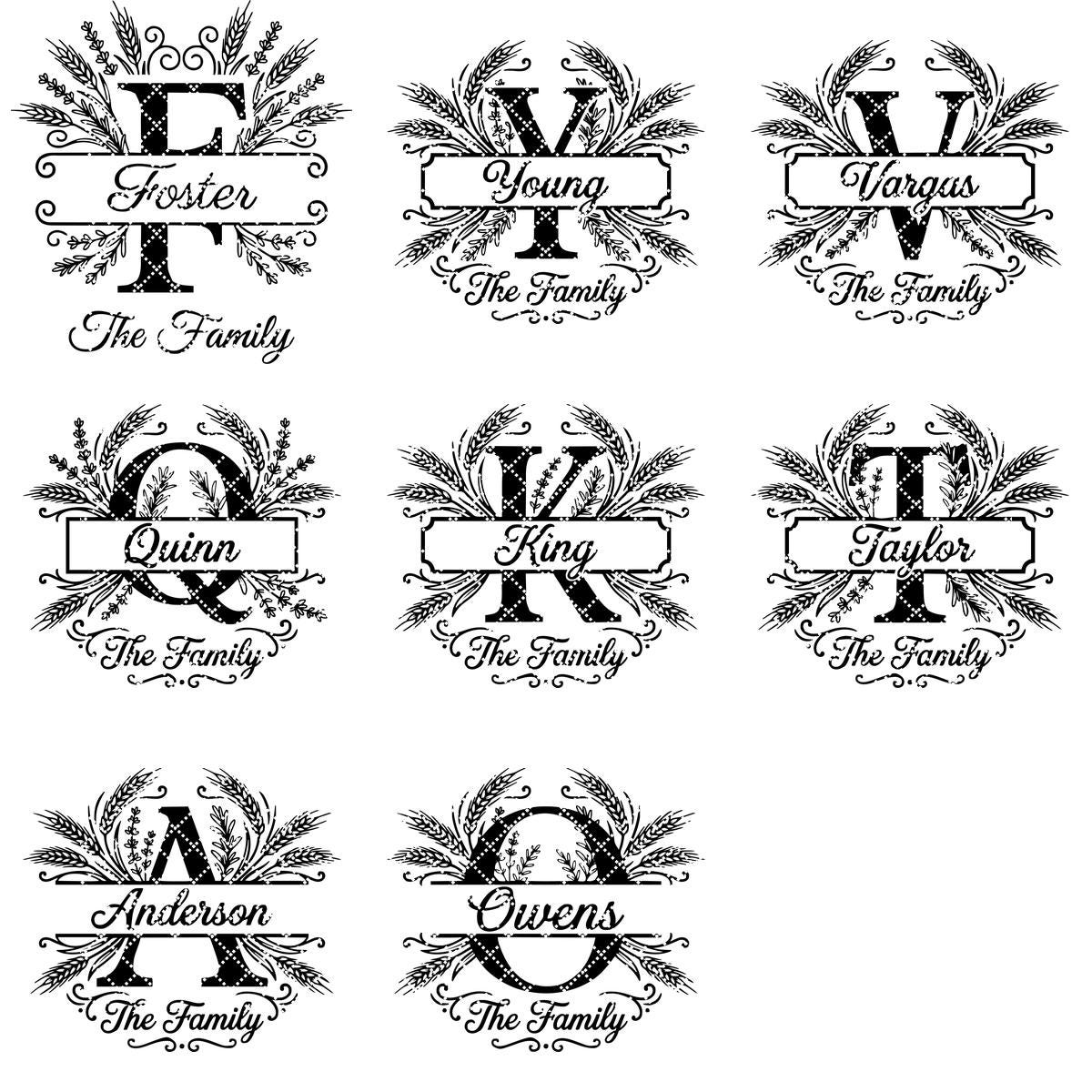 Chopping Board Engraving Template, Family Name Monogram Bundle, Wheat Supper